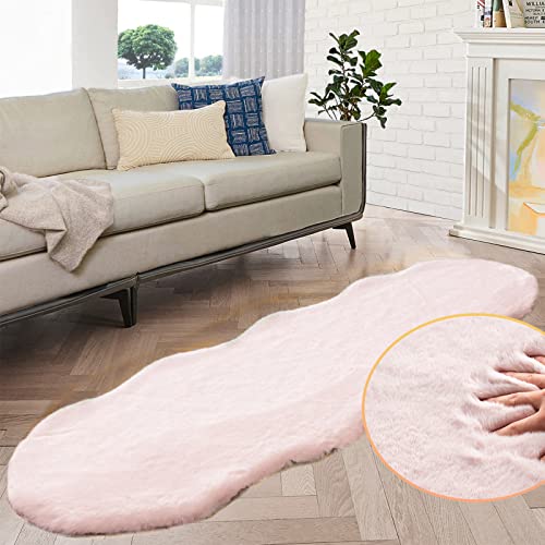 ORINOVA Pink Plush Washable Fluffy Fur Rugs for Living Room Shag Faux Rabbit Fuzzy Fur Area Rugs for Bedroom 2x6 Rug Oblong Nursery Rug - color: Pink, size: 2' x 6' (Oblong)