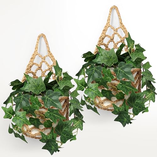 2 Packs Macrame Wall Plant Hanger for 6 in, Small Hanging Plant Basket | Wall Planters for Indoor Plants, Small Plant Hanger, Small Wall Planter, Macrame Plant Hanger, Plant Hanger Indoor - color: Jute X 2pc