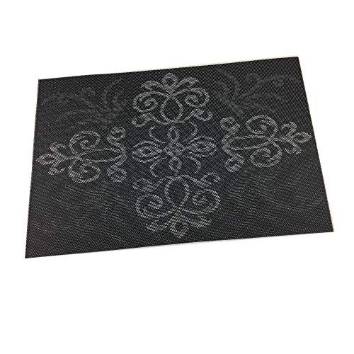 Luxury Black Placemats Set of 6 Crossweave Woven Vinyl Placemat for Dining Table Heat Resistant Non-Slip Kitchen Table Mats Easy to Clean - color: Symmetry-black