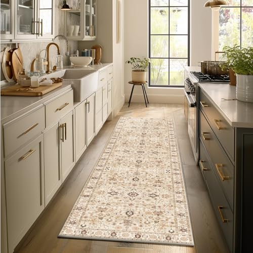Machine Washable Hallway Runner Rug: 2'x6' Kitchen Rugs | Soft,Non-Slip,Low Pile,Vintage,Boho,Carpet,Runners for Indoor,Entryway,Kitchen,Bedside,Bedroom,Bathroom,Farmhouse Decor - color: Brown/Yellow/Multi, size: 2' x 6' (Rectangular)