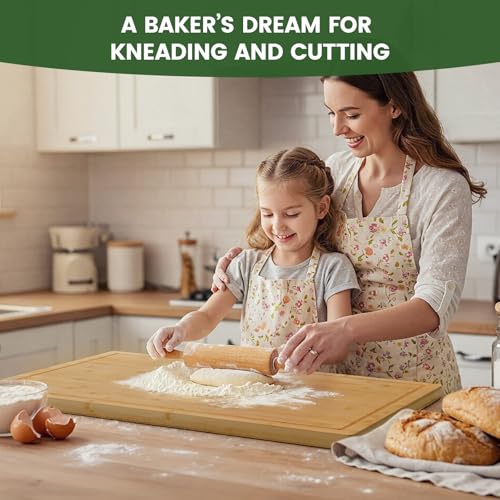Kikcoin 36”×24” Bamboo Cutting Boards for Kitchen, Heavy Duty Wooden Cutting Boards, Healthy Extra Large Chopping Boards with Deep Juice Groove and Handle, Oversized Stove Top Cover, Natural - color: Natural, size: 36"L x 24"W