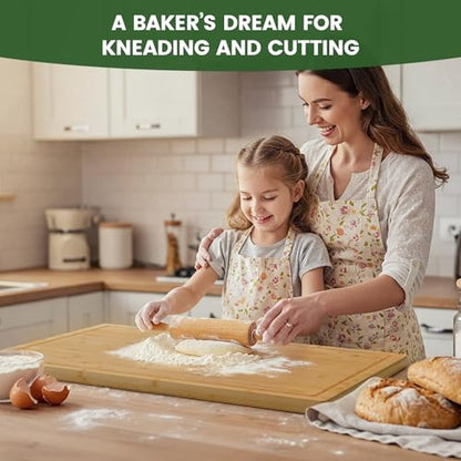 Kikcoin 36”×24” Bamboo Cutting Boards for Kitchen, Heavy Duty Wooden Cutting Boards, Healthy Extra Large Chopping Boards with Deep Juice Groove and Handle, Oversized Stove Top Cover, Natural - color: Natural, size: 36"L x 24"W