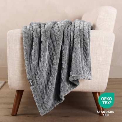 Bare Home Faux Shearling Blanket (Full/Queen, Cable Grey) | Blanket for Bed, Sofa, Couch, Camping, Travel, and Gifts, Warm & Lightweight, Fluffy & Soft - color: 11 - Cable Grey, size: Full/Queen