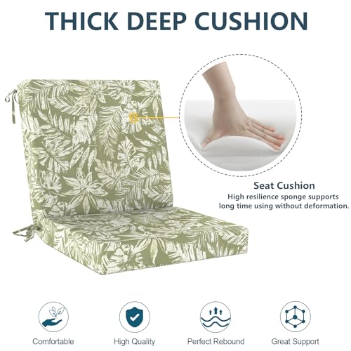 DYTXIII Outdoor Midback Chair Cushions Set of 2-20"x17" Water Repellent & Fade-Resistant Patio Seat Cushions with High-Resiliency Foam, Non-Slip Ties for Dining, Balcony Furniture-Tropical Green - color: Tropical Green