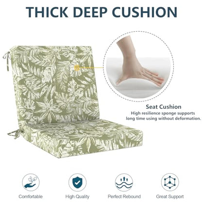 DYTXIII Outdoor Midback Chair Cushions Set of 2-20"x17" Water Repellent & Fade-Resistant Patio Seat Cushions with High-Resiliency Foam, Non-Slip Ties for Dining, Balcony Furniture-Tropical Green - color: Tropical Green