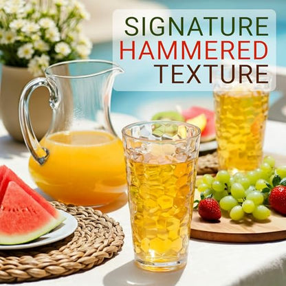 Bravario Hammered Plastic Drinking Glasses Set of 6-22 oz Clear Reusable Cups, Durable Dishwasher Safe Highball Tumblers, Stackable BPA & EA-Free - size: Tall - Set of 6