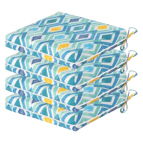 COZYVIDA Outdoor Chair Cushions Set of 4, 20"x20" Square Seat Pads with Tie Straps and YKK Zippers, 35D High-Density Foam, Water-Resistant Fabric,UV-Resistant 1000+ Hrs - color: Print 040