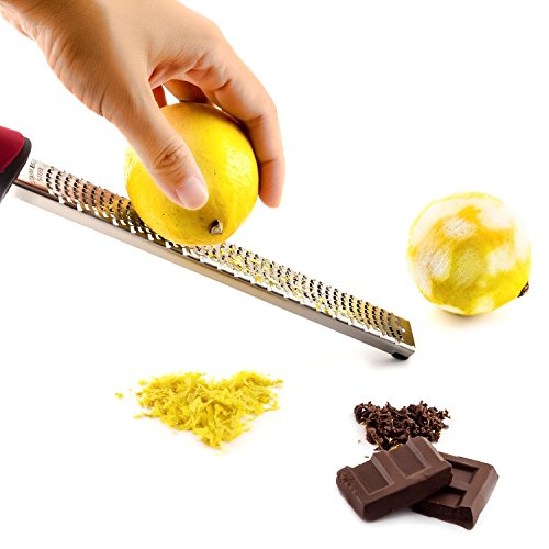 8-Inch Lemon Zester & Cheese Grater, 18/8 Stainless Steel, Black | Fine 18/8 Stainless Steel Blade for Citrus, Parmesan, Ginger and Garlic, Soft Non-slip Handle, Cover, Dishwasher Safe - color: B-Black