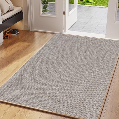 Front Door Mat Indoor Entrance Woven Welcome Entry Mat Khaki 36"x59" Large | 3x5 ft Dirt Resistant Absorbent Low-Profile Thin Braided Indoor Door Mat Non Slip Rubber Inside Doormat Washable Entryway Mat - color: A- Khaki, size: 36"x59"