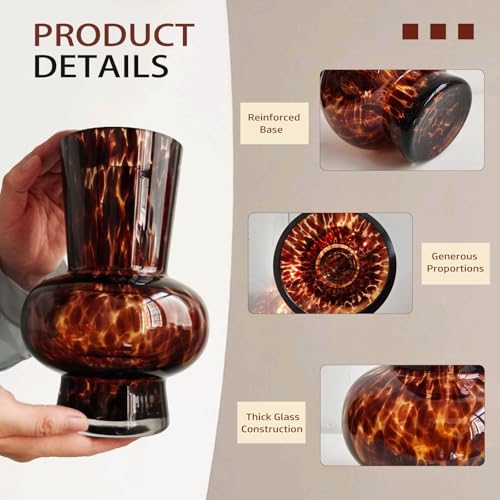 8" High Luxe Leopard Glass Vase — Unique Modern Amber Brown Centerpiece for Home Decor, Gifts & Everyday Elegance
