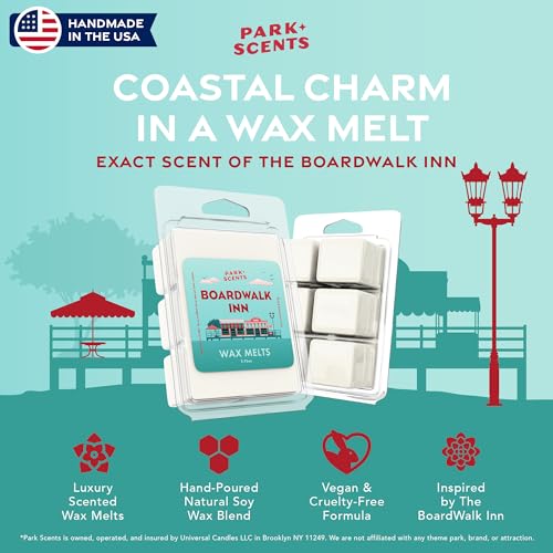 Boardwalk Inn – Theme Park Resort Inspired Luxury Hotel Candle Wax Melts – Bergamot Thyme Chrysanthemum Jasmine White Tea Wax Cubes – Birthday Gifts for Women, Sister, Hostess (3 Pack)