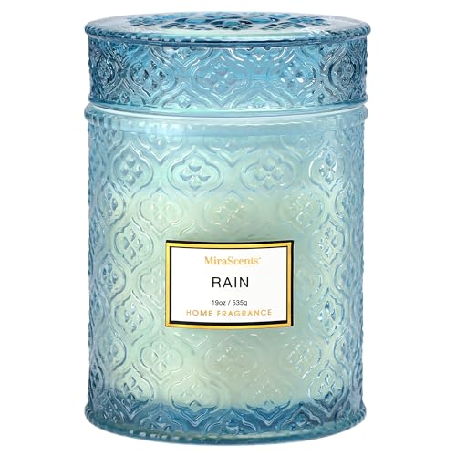 Rain Summer Scented Candles, 19oz Aromatherapy Candles Gifts for Women, Blue Luxury Large Decorative Candles in Glass, Natural Soy Wax for Home - color: RAIN