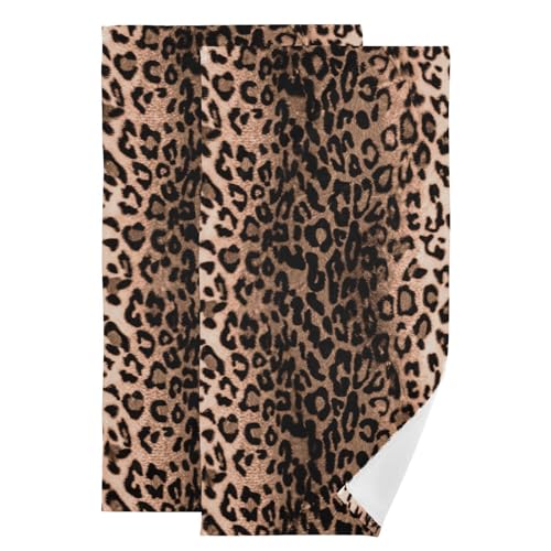 Brown Black Leopard Cheetah Print Hand Towels Bath Towels Set of 2 | Western Wild Animal Skin Decorative Bathroom Towel Soft Absorbent Quick Dry Bath Face Hair Dish Tea Towel for Kitchen 28"x14" - color: Brown Black