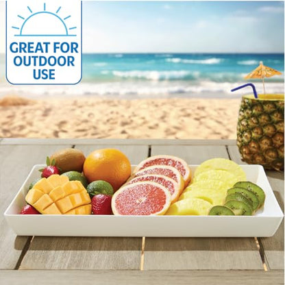 US Acrylic White Plastic Serving Trays (Set of 4) 15” x 10” | Large Unbreakable Reusable Rectangular Party Platters | Serve Appetizers, Fruit, Veggies, & Desserts | BPA-Free & Made in USA - color: White, size: 15" x 10"