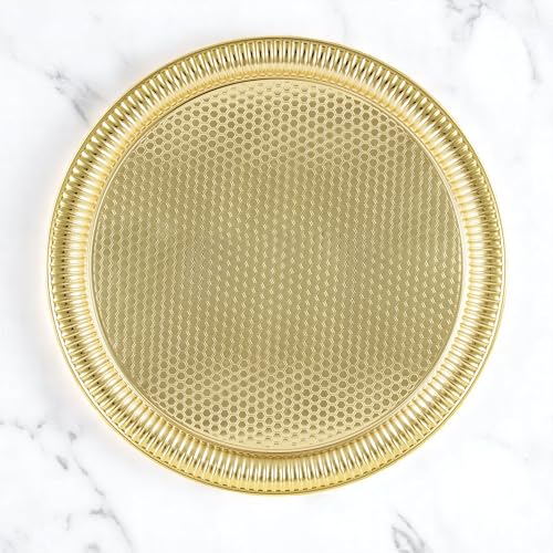 Alisveristime Round Hammered Metal Serving Tray – Ottoman Style, (11.8" Diameter, 12.6 oz) 5 Color Options (Gold) - color: Gold