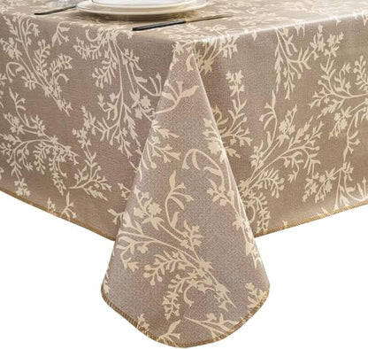 Pioggia Vinyl Tablecloth with Flannel Backing - Waterproof, Oil-Proof, Easy to Clean -Plastic Table Cloth - Perfect for Dining Tables, Kitchen Tables, Parties (Coffee Leaves, 60×84 Inch Rectangular) - color: Coffee Leaves, size: 84" x 60" (Rectangular)