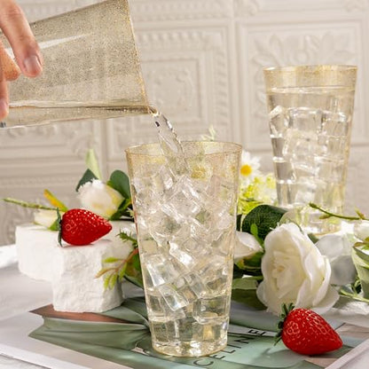 I00000 16 oz Gold Plastic Cups, 100 Pack Gold Glitter Plastic Cups Tumblers Disposable Party Cups Wedding Cups, Heavy-duty Plastic Disposable Cups Ideal for Wedding & Party - color: Glitter-16oz-100