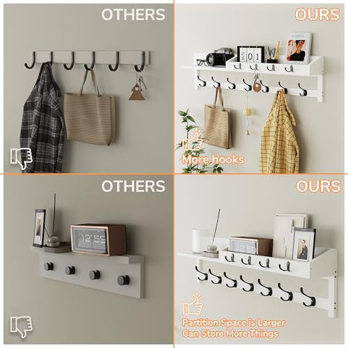AMBIRD 35 inch Coat Rack Wall Mount, Extra Long Coat Hooks Wall Mount, Entryway Shelf with 7 Dual Coat Hooks 4 Key Hooks Mail Organizer, Wooden Wall Coat Rack with Hooks, Key Holder Rack (White) - color: White, size: 35" L