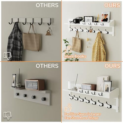 AMBIRD 35 inch Coat Rack Wall Mount, Extra Long Coat Hooks Wall Mount, Entryway Shelf with 7 Dual Coat Hooks 4 Key Hooks Mail Organizer, Wooden Wall Coat Rack with Hooks, Key Holder Rack (White) - color: White, size: 35" L