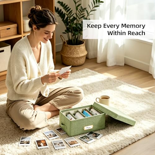 Collapsible Photo Storage Box, Adjustable Dividers - Grass Green, 28cm - color: Grass Green, size: 11.22"x6.89"x5.12"