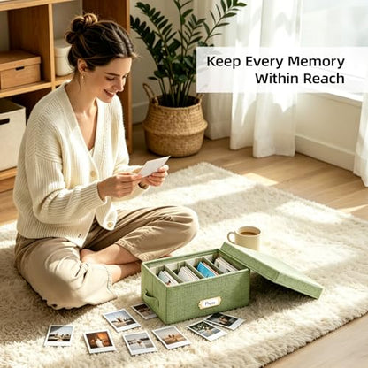 Collapsible Photo Storage Box, Adjustable Dividers - Grass Green, 28cm - color: Grass Green, size: 11.22"x6.89"x5.12"