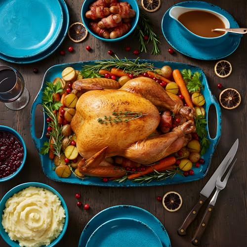 TP Melamine Serving Trays with Handles, 19" x 12", Set of 2, Retro Teal | Large Rectangular Trays, Serving platters, Turkey and Party Serving, Lightweight, Break-resistant - color: Retro Teal, size: 19" x 12"