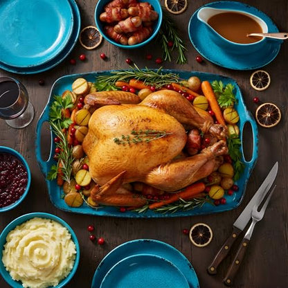 TP Melamine Serving Trays with Handles, 19" x 12", Set of 2, Retro Teal | Large Rectangular Trays, Serving platters, Turkey and Party Serving, Lightweight, Break-resistant - color: Retro Teal, size: 19" x 12"