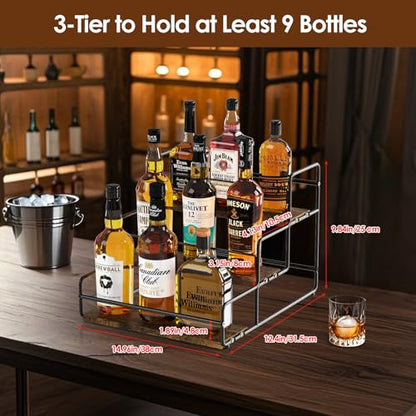 Nuovoware Liquor Bottle Display Shelf, 3 Step, Black | Wine Rack, Countertop Liquor Shelf, Mini Bar Liquor Cabinet Kitchen Coffee Bar Shelf Stand for Whiskey