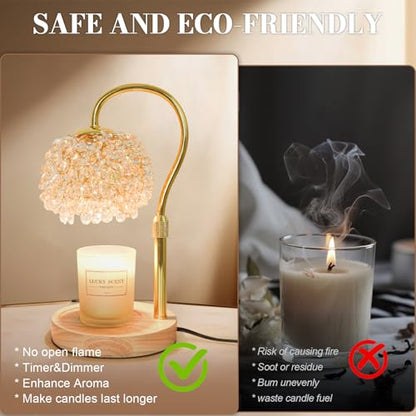 Hisummer Candle Warmer Lamp with Timer, Dimmable Candle Lamp Warmer with 312 K9 Crystals Adjustable Height Electric Candle Warmer for Women Gifts, Wax Warmer Lamp with 2 Bulbs for Jar Candles