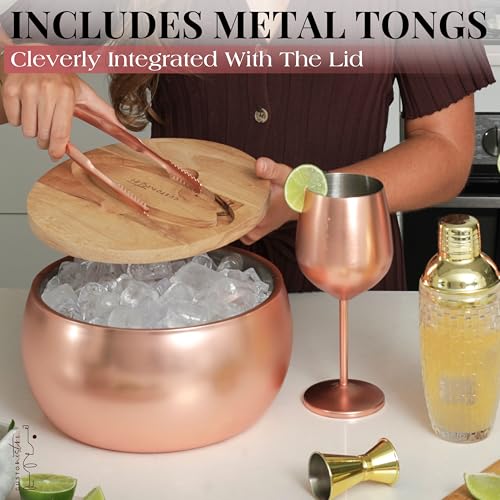 Gusto Nostro 4.1L Insulated Ice Bucket with Lid and Tongs, Double Wall Stainless Steel Ice Bucket Large, BPA Free Ice Bucket for Cocktail Bar, Keeps Champagne, Wine, Beer Chill for Parties (Rose) - color: Rose