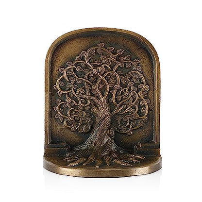 Tree of Life Bookends, Antique Brass, 2 Decorative Bookends for Shelves or Bookcase, Cast Iron, Non-Skid Heavy Bookends, Home Décor Gift
