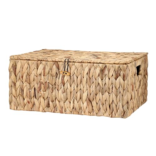 Water Hyacinth Storage Baskets Large Wicker Basket with Lid Woven Decorative Box for Shelf Pantry Laundry, Home Organizer, 17x13.2x7 Inch - size: 17"L x 13.2"W x 7H