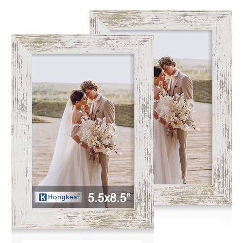 Hongkee 5.5 x 8.5 Diploma Frame Set of 2, Made of Real Glass and Distressed White White Frame - 5.5 by 8.5 Photo for Wall or Tabletop - color: Distressed White, size: 5.5x8.5 in