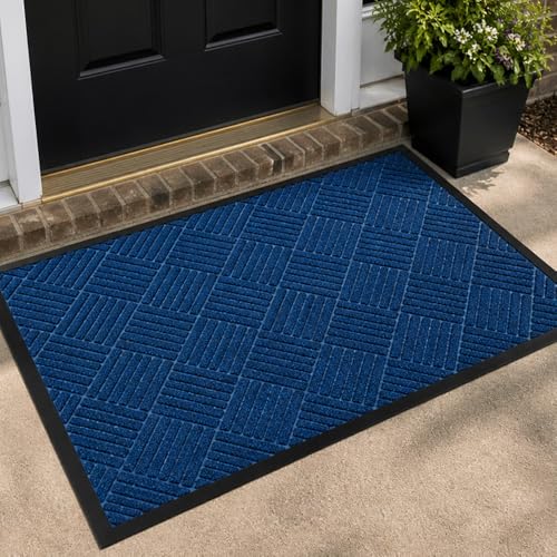 MATZEN 4x2 Diamond Entrance Mats Indoor Outdoor, Front Door Mat Entryway Entrance Waterproof Outdoor Doormat, Heavy Duty Non Slip Durable Weatherproof Porch Deck Terrace Office Entrance Mat, Blue - color: Diamond-blue, size: 4'x2'