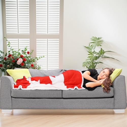 Catalonia Sherpa Fleece Blanket,Canada National Flag Maple Leaf Print Patriotic Plush Super Soft Warm Reversible Polar Throws for Couch Bed 60” x 50” - color: Canada Flag