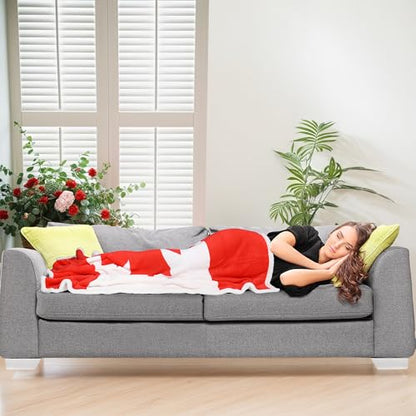 Catalonia Sherpa Fleece Blanket,Canada National Flag Maple Leaf Print Patriotic Plush Super Soft Warm Reversible Polar Throws for Couch Bed 60” x 50” - color: Canada Flag