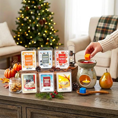 Cozy Holiday Scented Wax Melts Bulk Pack - Bundle with 6 Assorted Fall and Winter Strong-Scented Cubes Pumpkin Souffle, Milk & Cookies, Pear, More | Long-Lasting Wax Melts Set