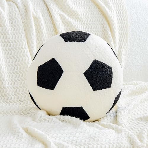 Uvvyui Soccer Pillow Football Throw Pillow Round Aesthetic Home Decor Soccer Decorative Pillow Soft Soccer Sports Ball Plush Pillows for Bedroom Sofa Chair Couch（Black,8 Inch） - color: Black, size: S-8 Inch