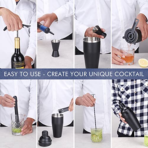 JNWINOG 12Pcs-Cocktail Shaker Set Stainless Steel Bartending Kit 18.6oz Cocktail Bar Set Cocktail Mix Drink Making Kit Professional Bar and Home Drink Bar Tools for Bartender (Matte Black, 12Pcs) - color: Matte Black, size: 12Pcs