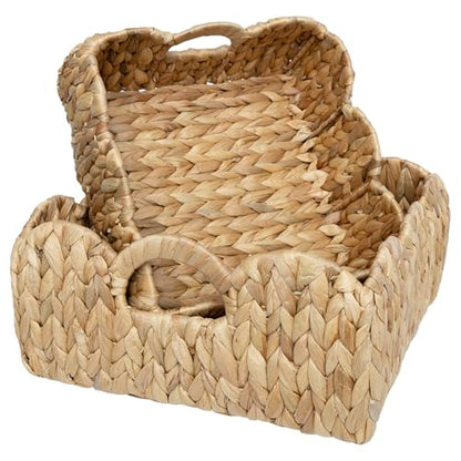 Boston International Square Woven Baskets Decorative Storage Tray Set, 2 Sizes, Water Hyacinth