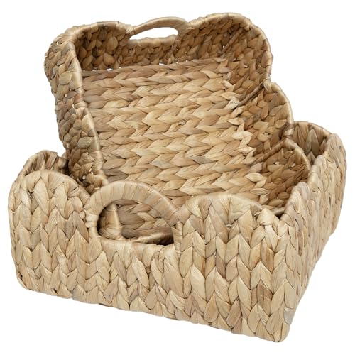 Boston International Square Woven Baskets Decorative Storage Tray Set, 2 Sizes, Water Hyacinth