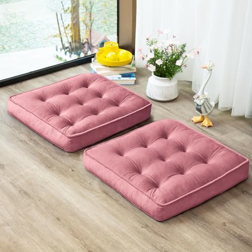 1 MIDDLE ONE Floor Pillow Set of 2, Memory Foam Meditation Cushion, Floor Cushions for Adults Sitting, Large Square Seat Cushions for Yoga, Living Room, 22x22 Inch (Pink) - color: Pink, size: 22x22 Inch(Pack of 2)