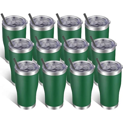 VEGOND 20oz Tumbler Stainless Steel Tumbler Cup with Lid And Straw Vacuum Insulated Double Wall Travel Coffee Mug(Dark Green 12 Pack) - color: Dark Green, size: 12 Count (Pack of 1)