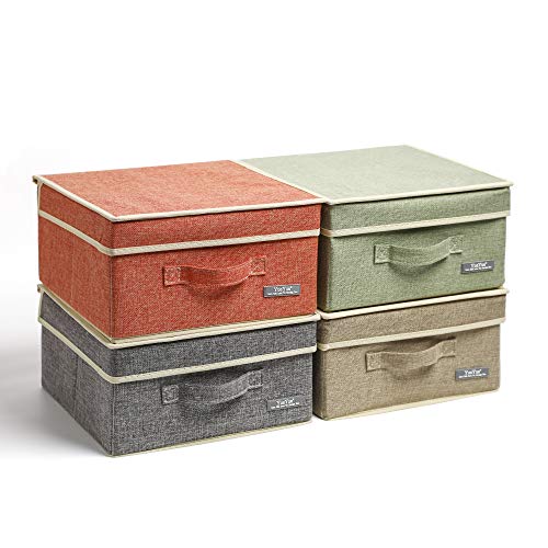 YueYue Fabric Storage Bins with Lids Small 4 Pack, Linen Foldable Storage Box with lids 4 Color Set 12.4in/12in/6.7in - color: 4 color, size: 12.4in/12in/6.7in