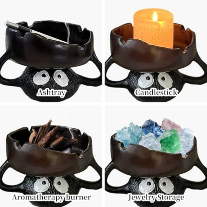 Funny Ashtrays, Resin Cartoon Soot Sprite Holders for Tealight Candle/Crystal/Jewelry/Keys for Home Decor, Unique Gag Gifts for White Elephant/Housewarming//Father's Day/Halloween/Christmas, Black - size: big