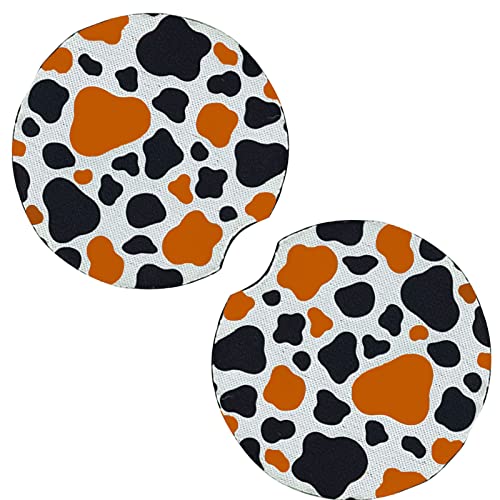 WOCOCN Cute Cup Holder Coasters for Your Car with Fingertip Grip | Auto Accessories for Women & Men,Pack of 2, Cow orange - color: Casual