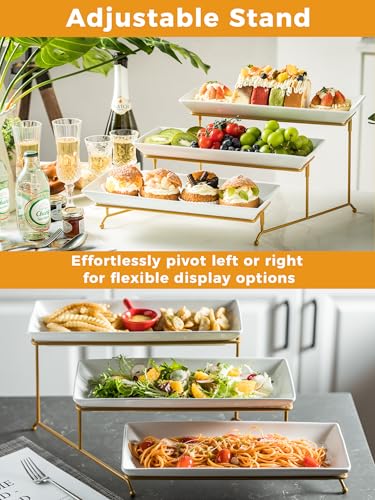 YHOSSEUN 3 Tier Serving Tray for Party, Tiered Serving Platters and Trays, 14 Inch Tiered Tray Stand, Dessert Stand, Serving Stand, Dessert Table Display Set with Collapsible Sturdier Metal Rack | Ceramic Tiered Tray Stand, Dessert Stand, Serving Stand, D
