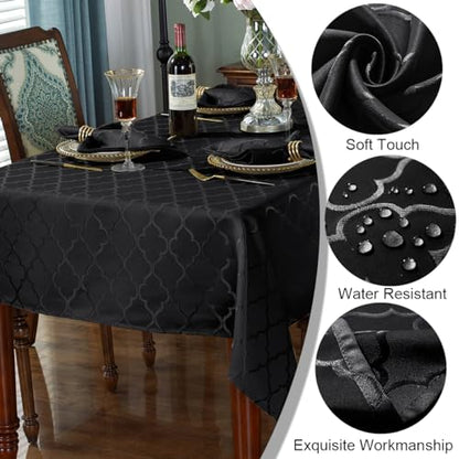 SASTYBALE Jacquard Tablecloth Rectangle, 60" x 102", Black | Damask Fabric, Water Resistant, Wrinkle Free Polyester, 8-10 Seats for Halloween Party, Kitchen Dining, Holiday Banquet Use - color: Black, size: 102" x 60" (Rectangular)