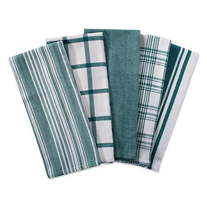 DII Assorted Woven, Kitchen Dishtowel Set, 18x28, Teal, 5 Piece - color: Teal
