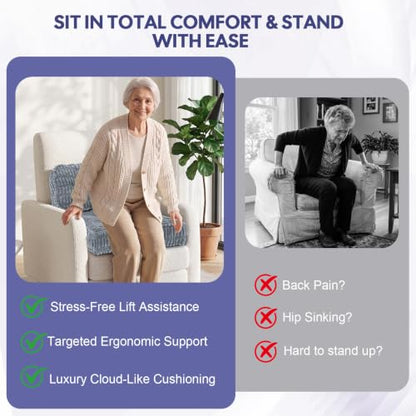 Recliner Cushions with Lumbar Support Pillow Set for Elderly | 20x20x5 Inch Recliner Seat Cushion Tufted, Large Square Seat Cushion Non-Slip Reduce Hip & Lumbar Pain - color: Light Grey Seat&lumbar